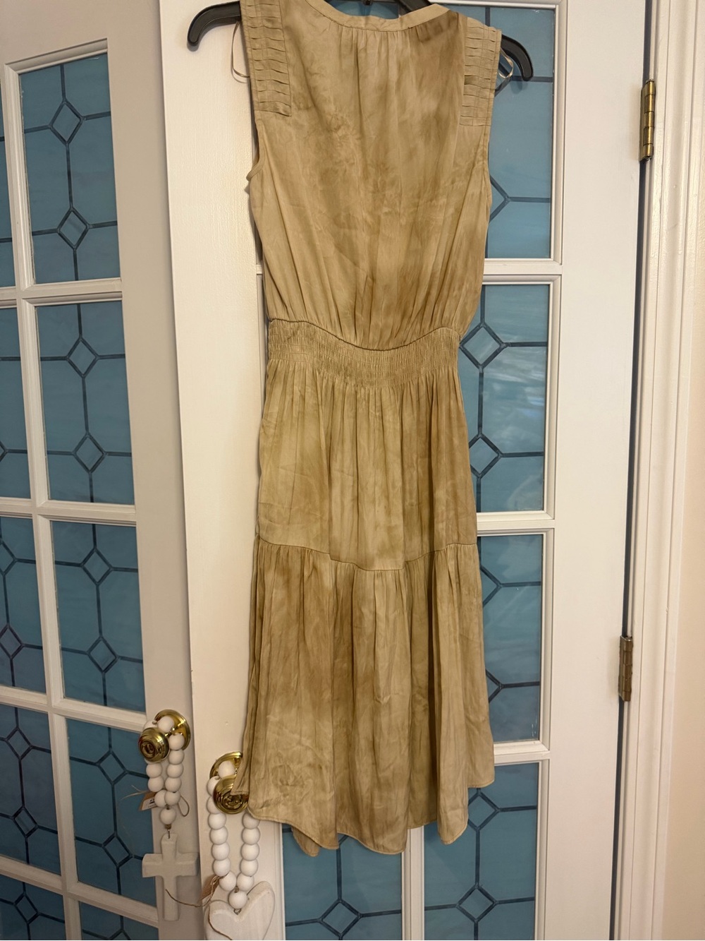 Sleeveless Olive Midi Dress with Smocked Waist - Picture 2 of 7
